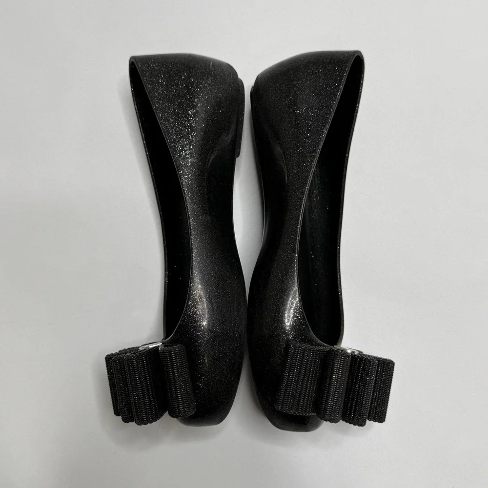 Melissa Space Love x‎ Jason Wu Black Glitter Ballet Flat Shoes Girls US 11 Bow